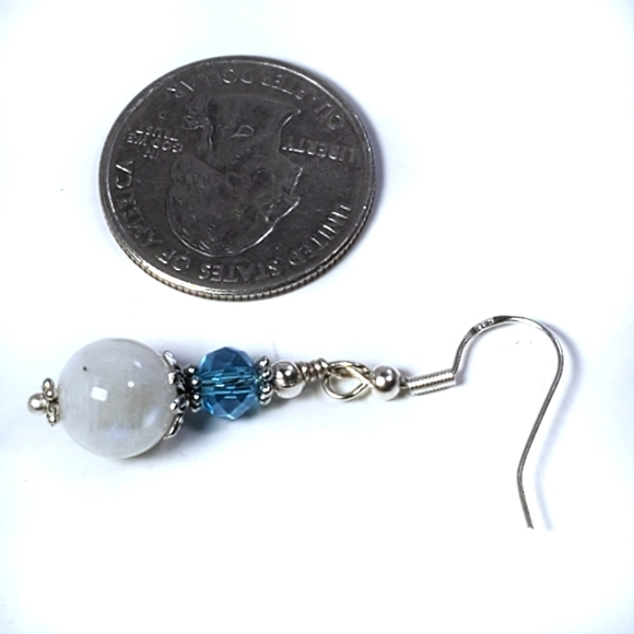 Moonstone and Aqua Crystal Drop Earrings - Picture 5 of 8